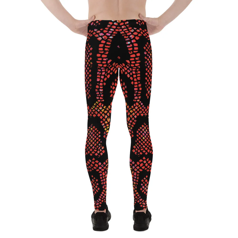 Red Snake Skin Print Meggings, Best Men's Leggings Designer Running Tights- Made in USA/EU/MX