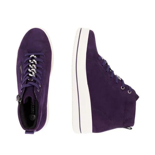 Remonte X Elizabeth Hurley D1C70-30 Aubergine Suede Leather Chunky Trainer Boots