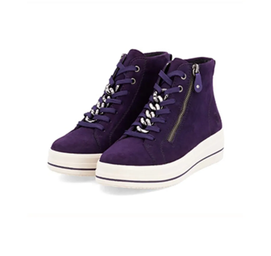 Remonte X Elizabeth Hurley D1C70-30 Aubergine Suede Leather Chunky Trainer Boots