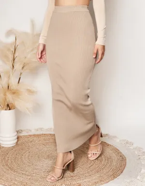 Ribbed Knit Skirt - Shades of Beige