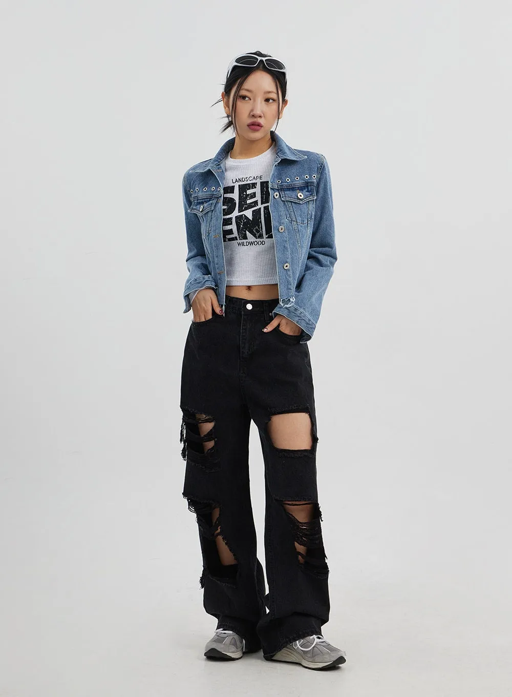 Ripped Wide Leg Jeans CJ319