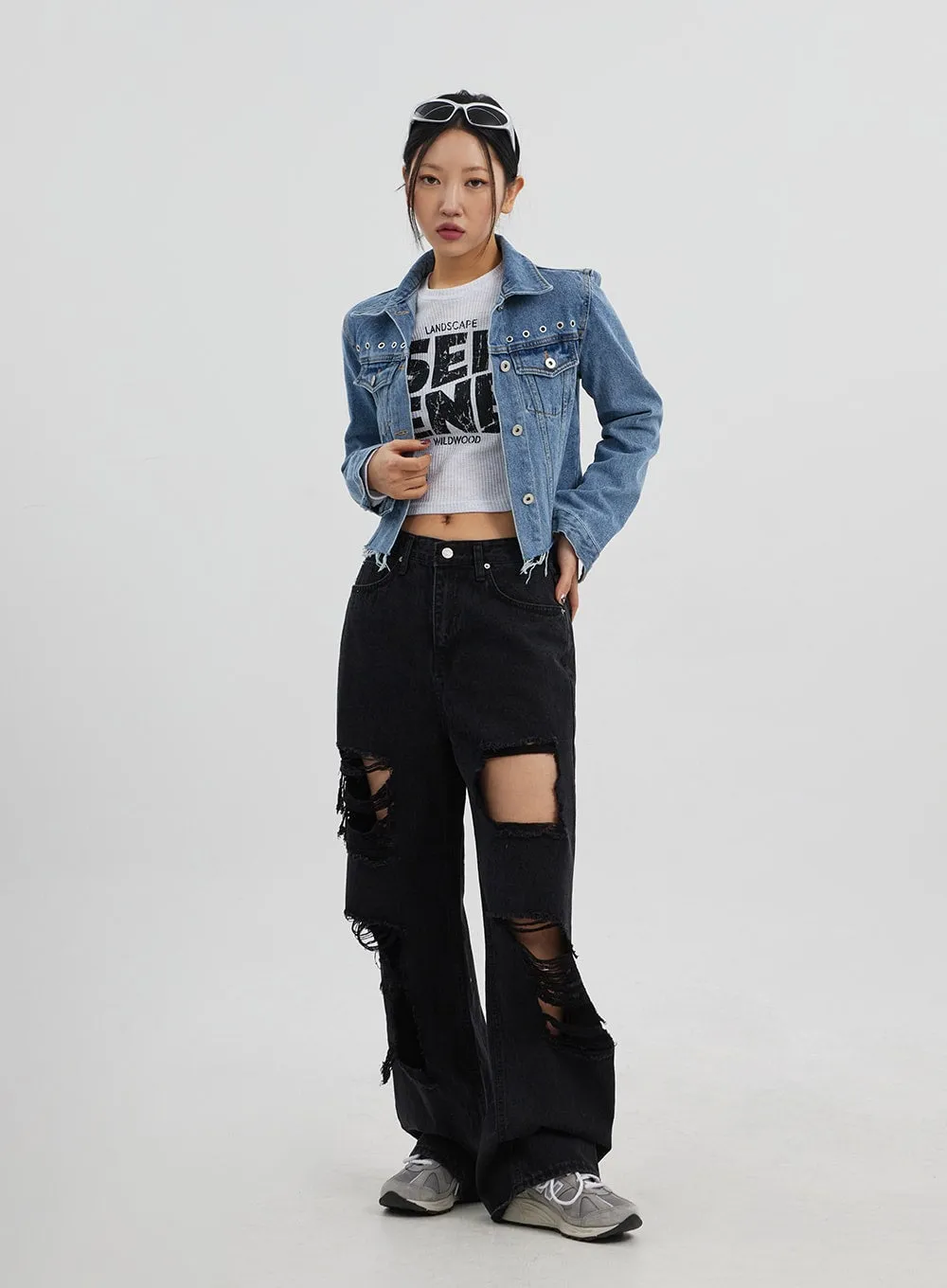 Ripped Wide Leg Jeans CJ319