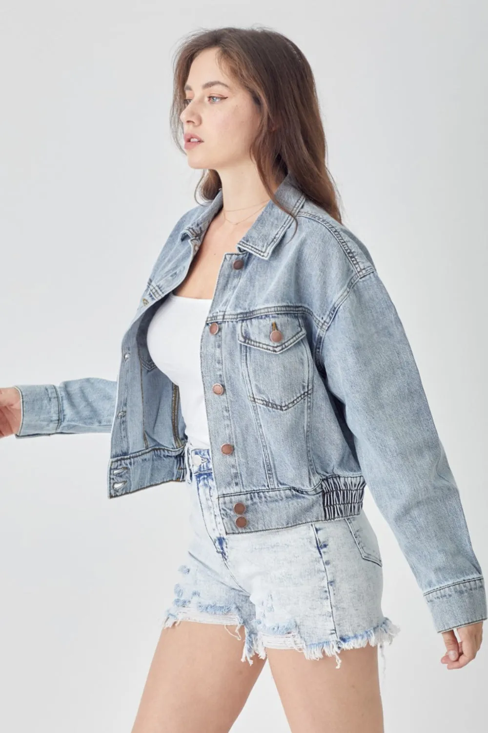 RISEN Veronica Button Down Cropped Denim Jacket