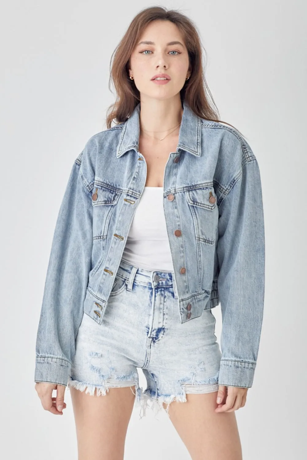 RISEN Veronica Button Down Cropped Denim Jacket