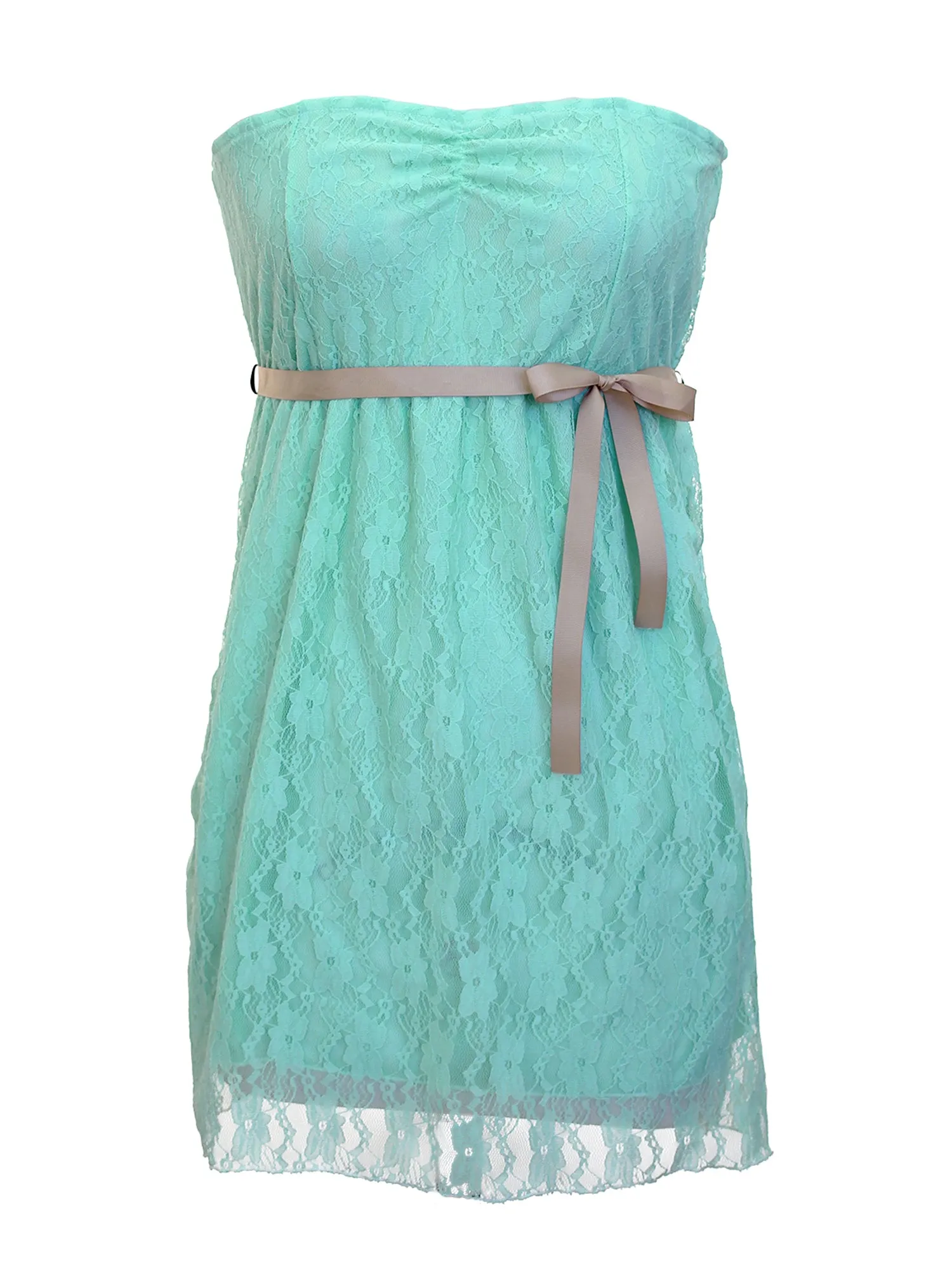 Sea Foam Green Lace Strapless Junior Size Dress With Bow Size Large