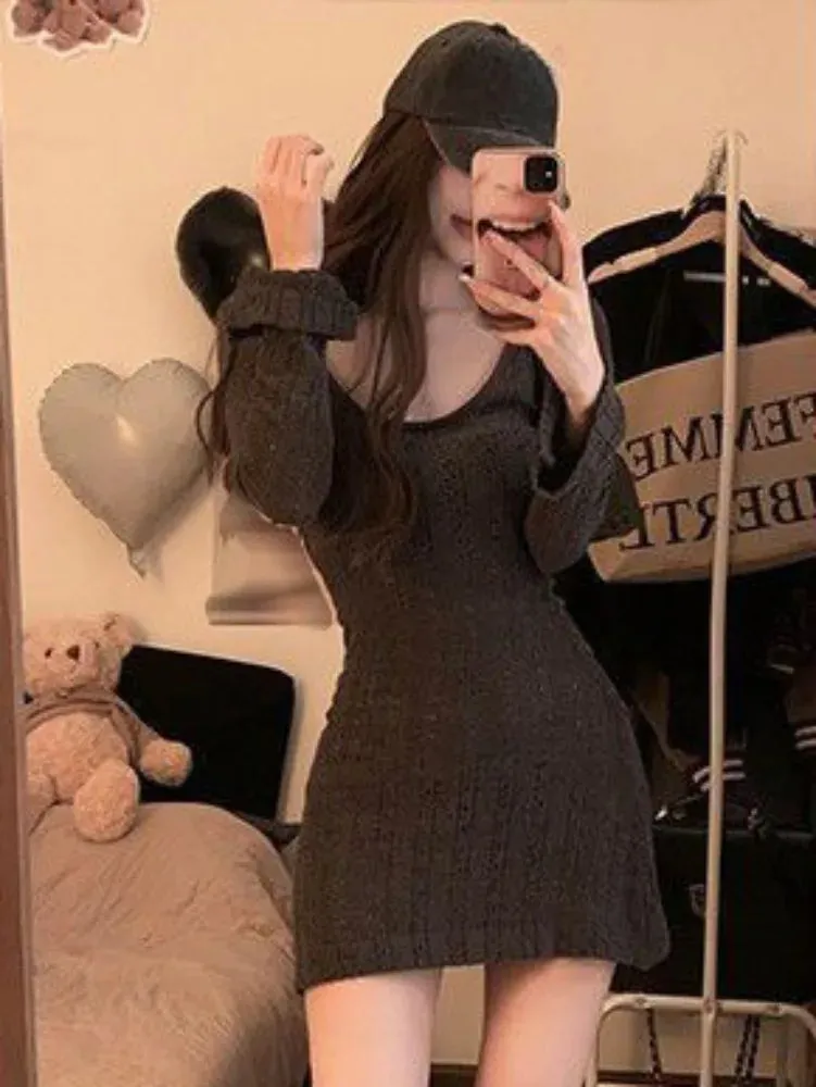 Sexy Knit Knitted Sweater Dress Bodycon Women Autumn Vintage Retro Wrap Long Sleeve Short Mini Dresses  in Fashion