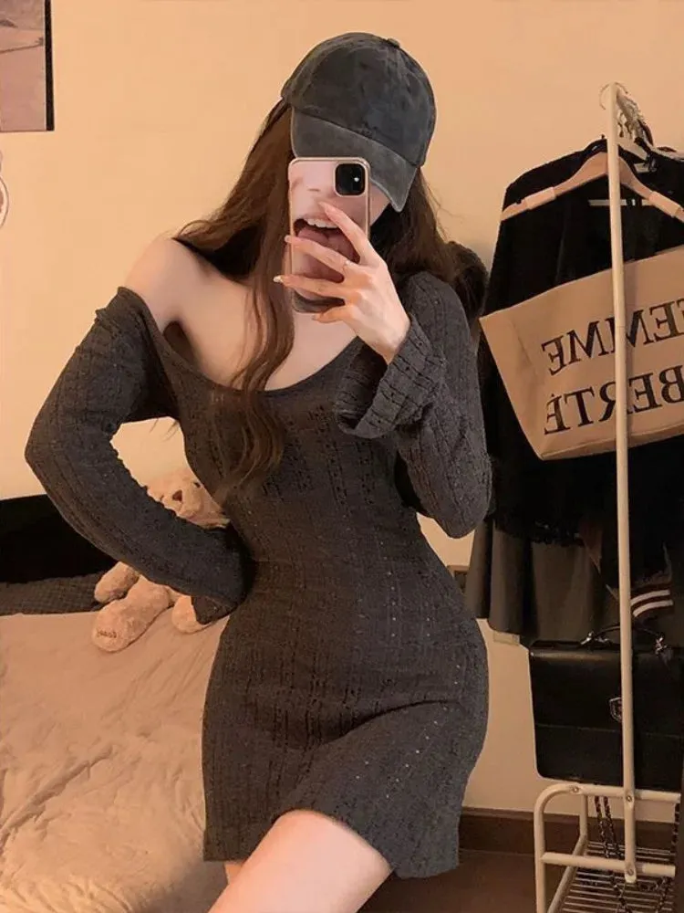 Sexy Knit Knitted Sweater Dress Bodycon Women Autumn Vintage Retro Wrap Long Sleeve Short Mini Dresses  in Fashion