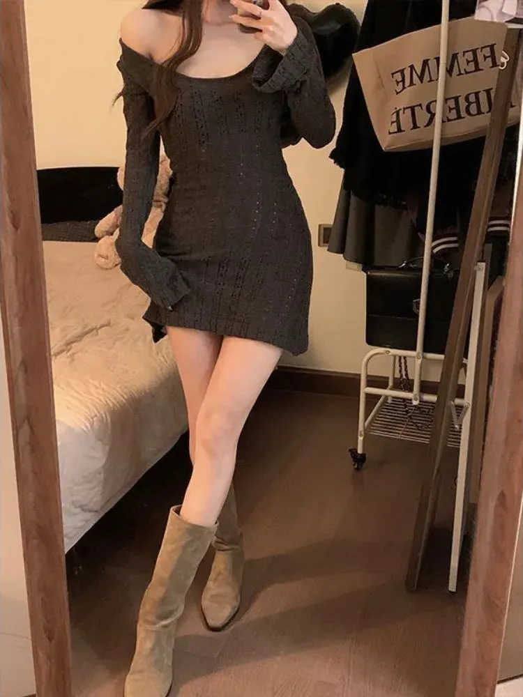 Sexy Knit Knitted Sweater Dress Bodycon Women Autumn Vintage Retro Wrap Long Sleeve Short Mini Dresses  in Fashion