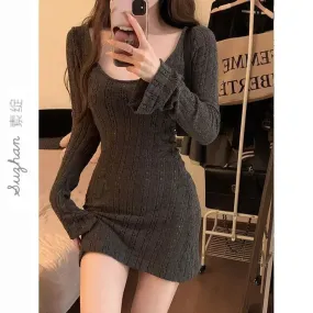 Sexy Knit Knitted Sweater Dress Bodycon Women Autumn Vintage Retro Wrap Long Sleeve Short Mini Dresses  in Fashion