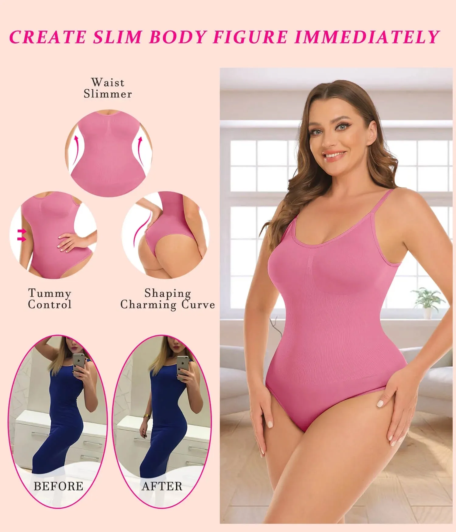 Shapewear Tummy Control Bodysuits Women Clothing Seamless Body Shaper V Neck Jumpsuits Top