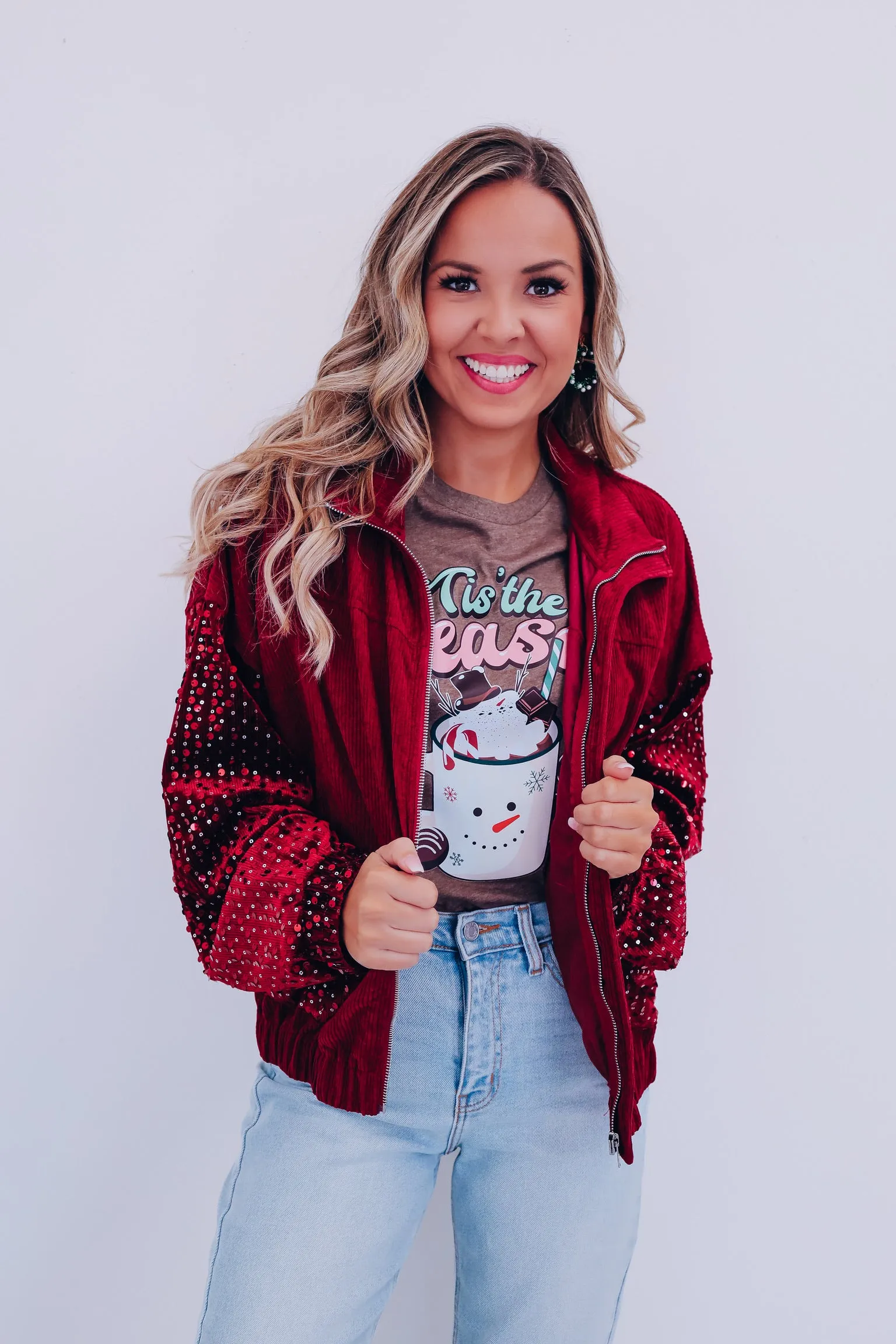 Sizzling Sequin Corduroy Jacket - Burgundy