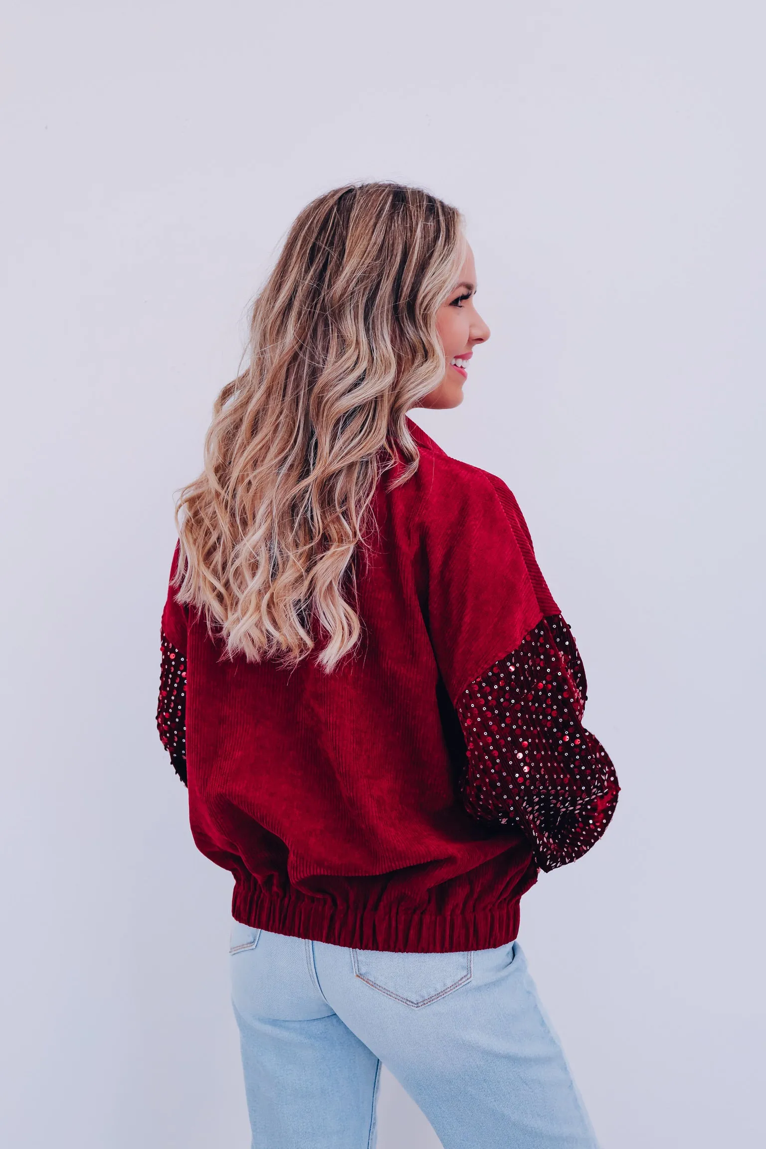 Sizzling Sequin Corduroy Jacket - Burgundy