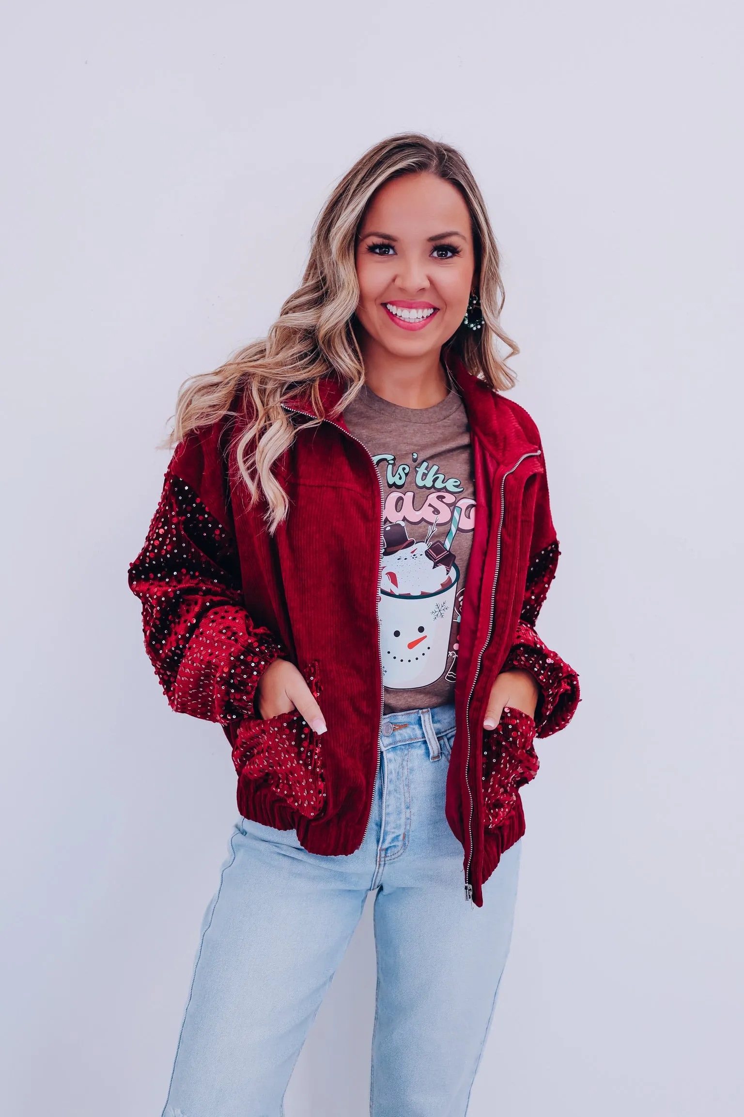 Sizzling Sequin Corduroy Jacket - Burgundy