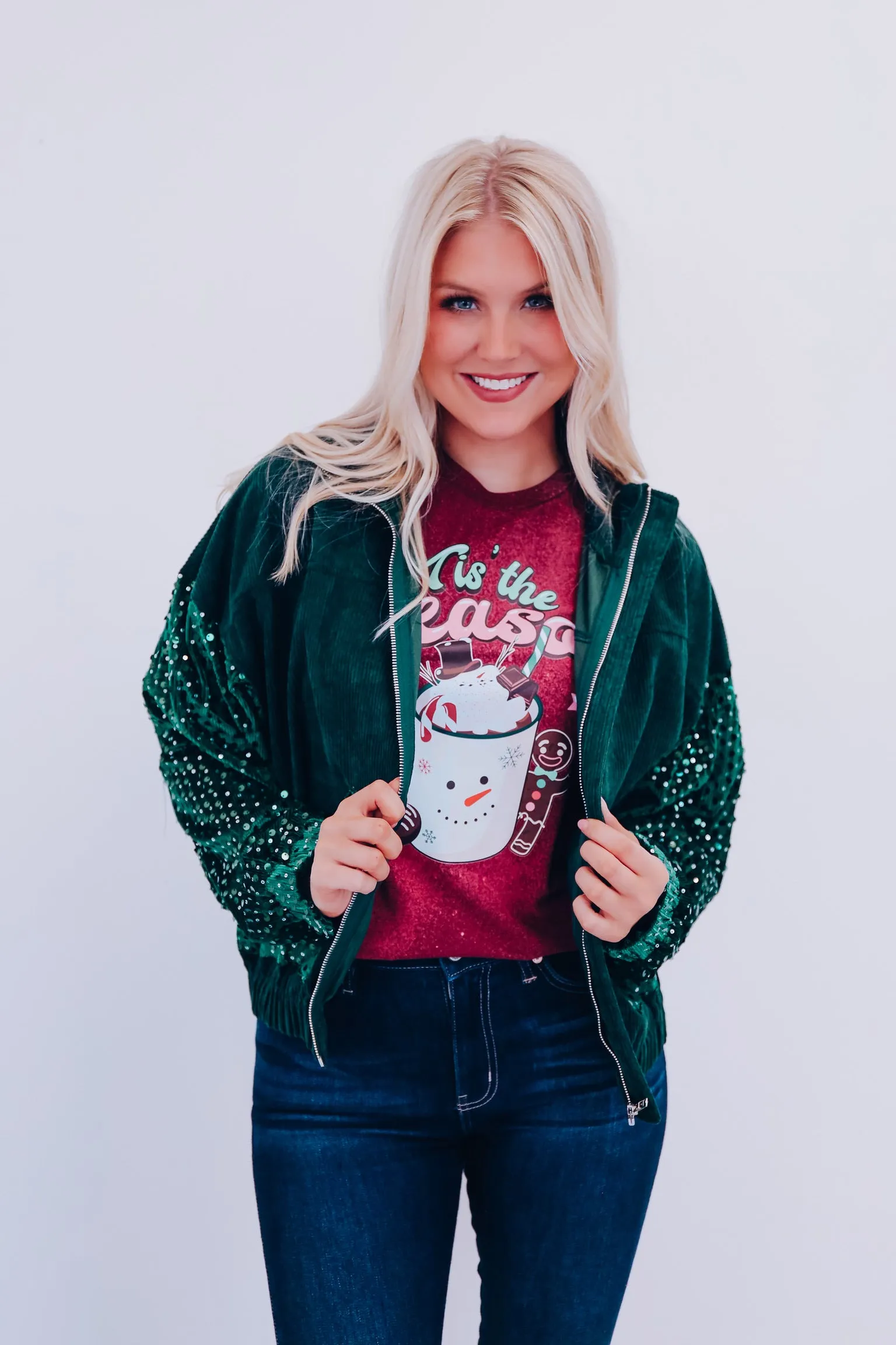 Sizzling Sequin Corduroy Jacket - Green