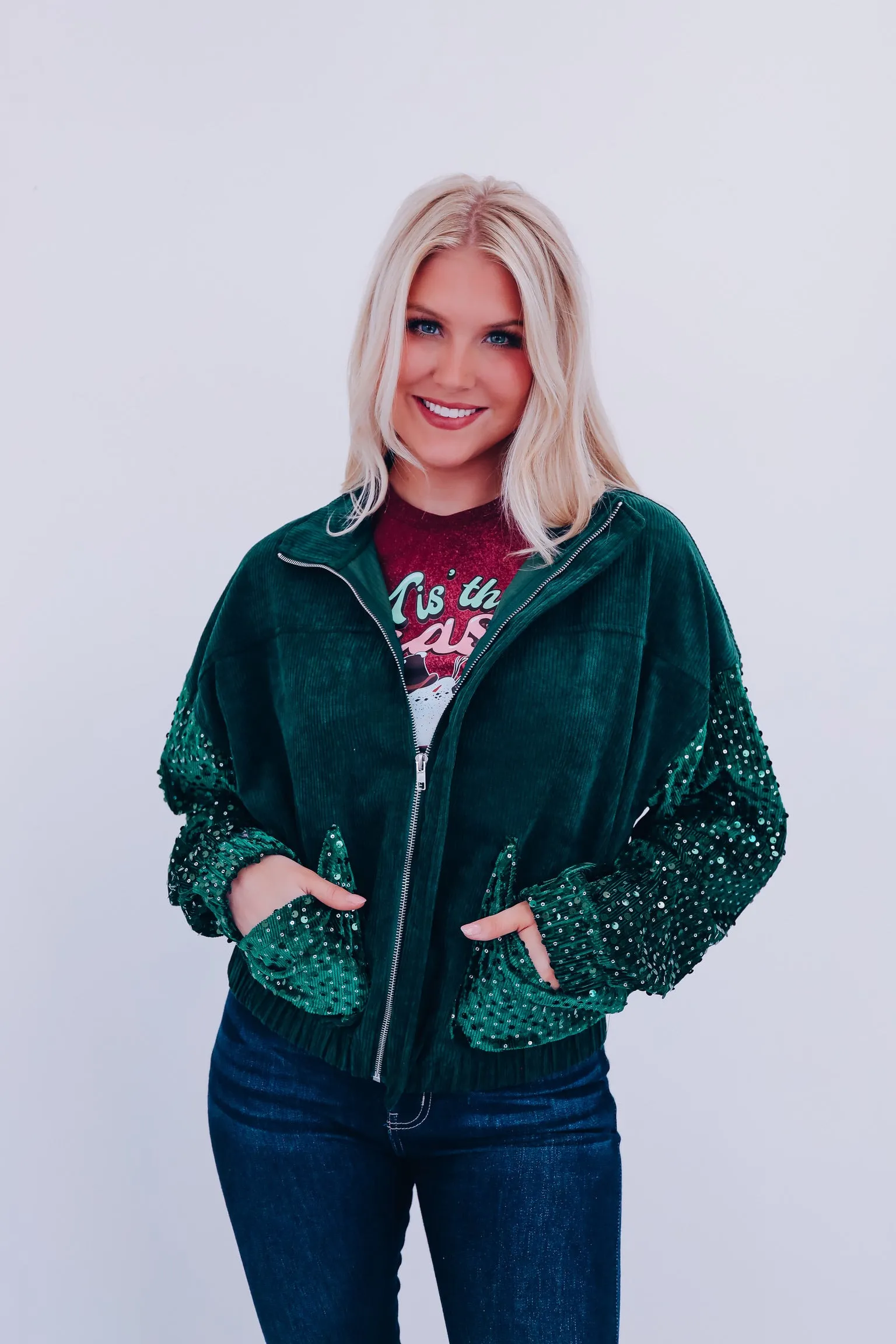 Sizzling Sequin Corduroy Jacket - Green