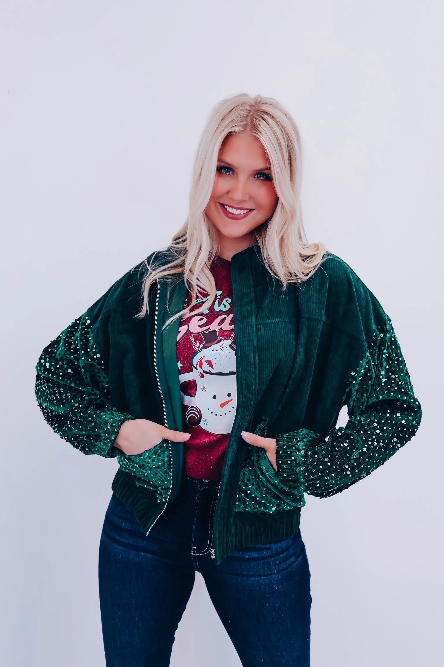 Sizzling Sequin Corduroy Jacket - Green