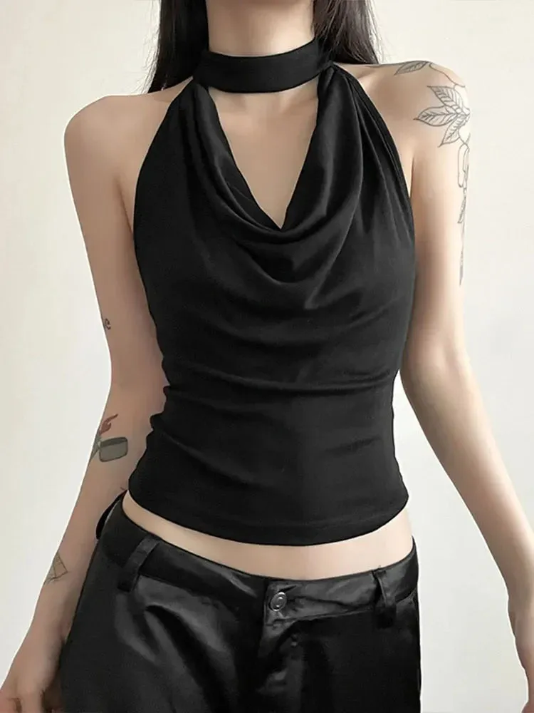 Solid Color Casual All-match Cool Confident Sexy Beautiful High Street Summer Travel Women's Thin Halter Vest Tank Top