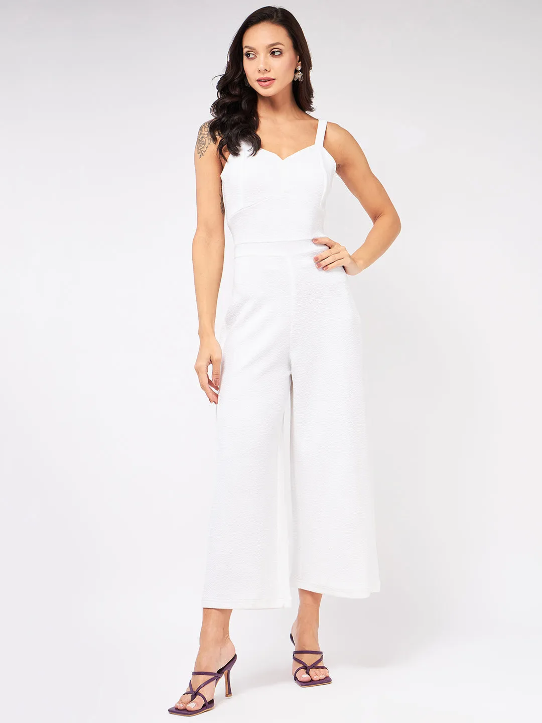 Solid Strappy Sweetheart Neck Jumpsuit