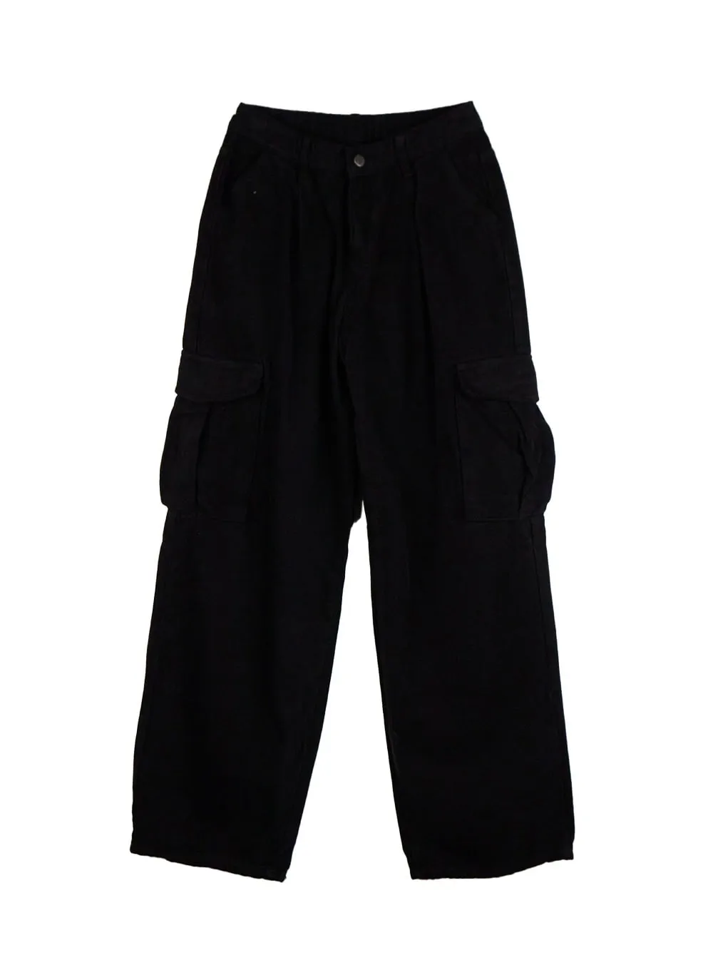 Solid Wide-Fit Cargo Pants ID402