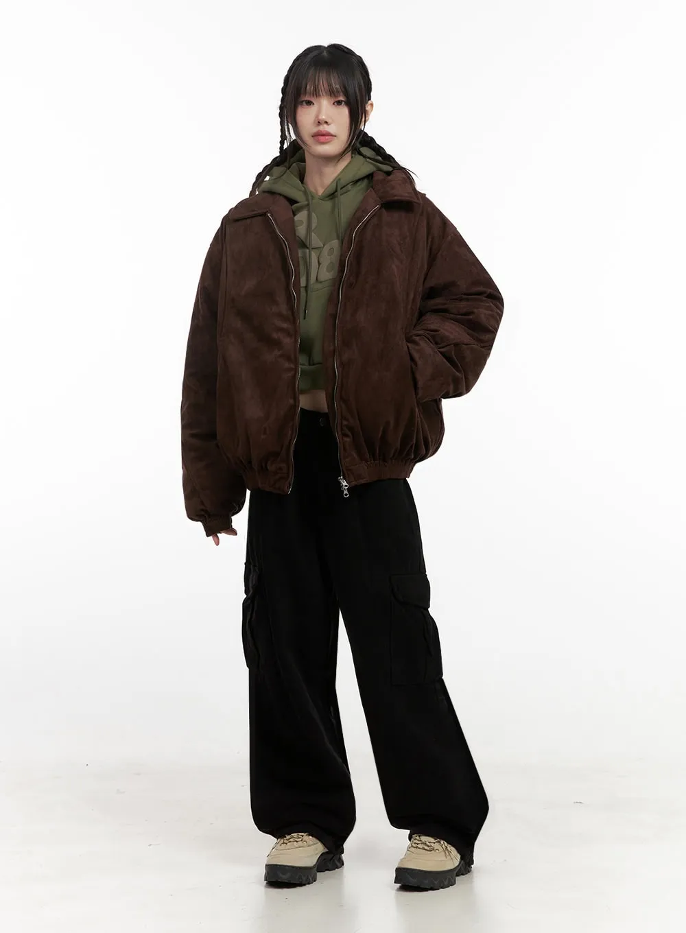 Solid Wide-Fit Cargo Pants ID402