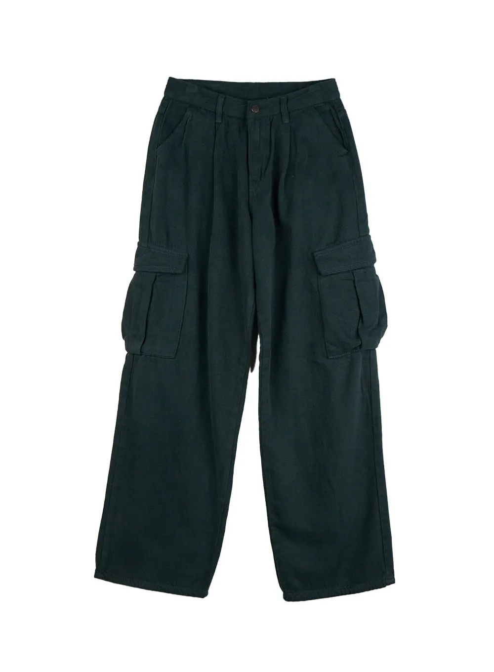 Solid Wide-Fit Cargo Pants ID402