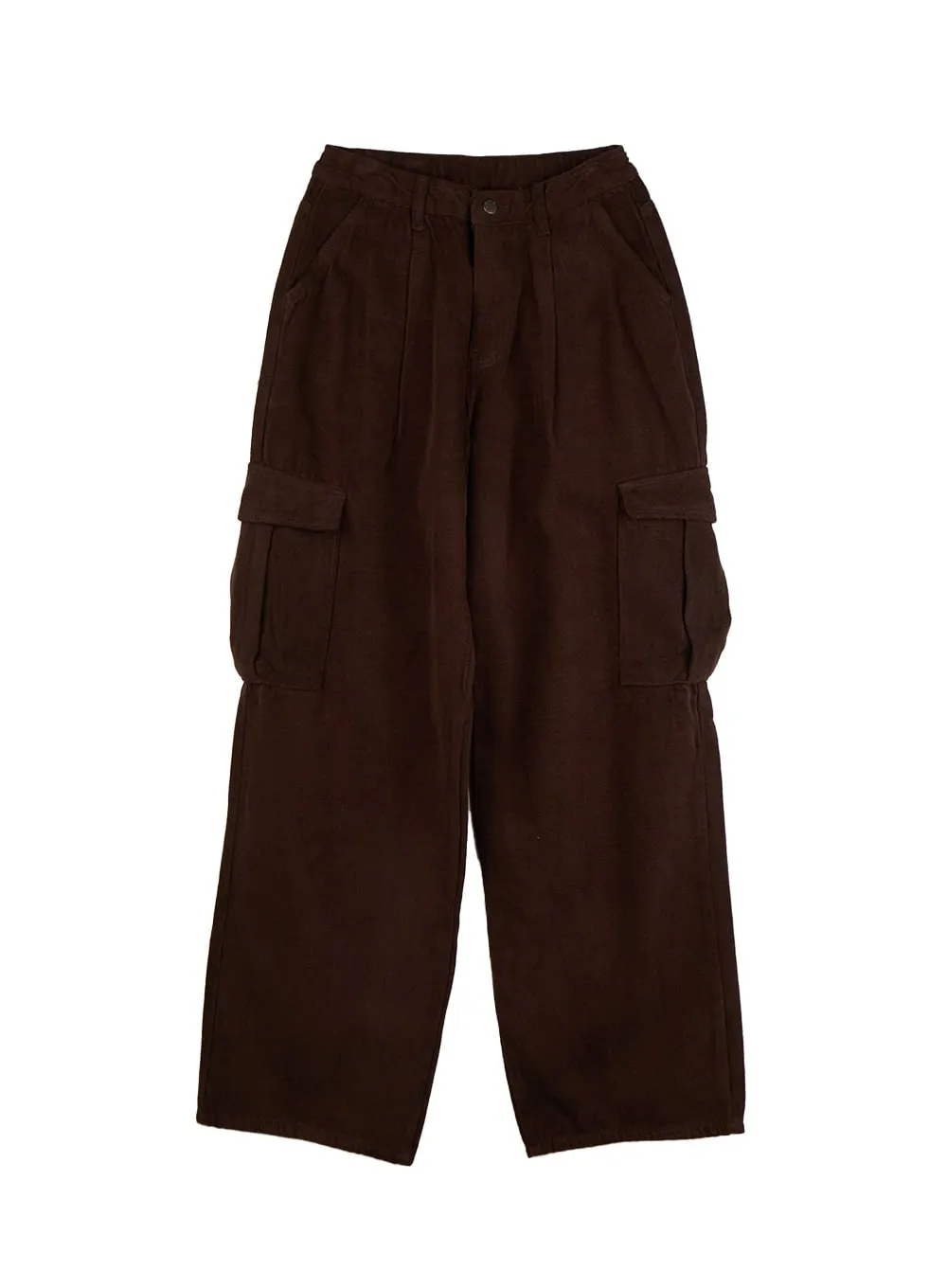 Solid Wide-Fit Cargo Pants ID402