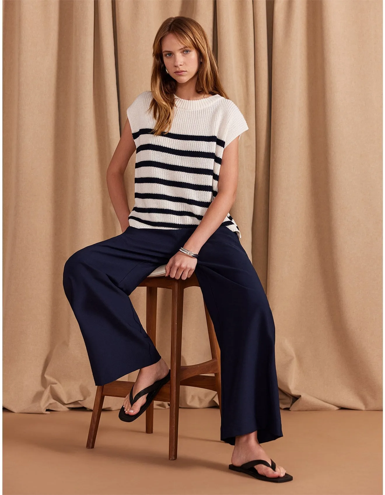 STAPLE THE LABEL Sundown Stripe Knit Cream/Navy