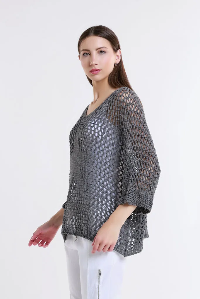 Star Gladys 3/4 Slv Open Knit Tonal Star Sweater (BQ912T)