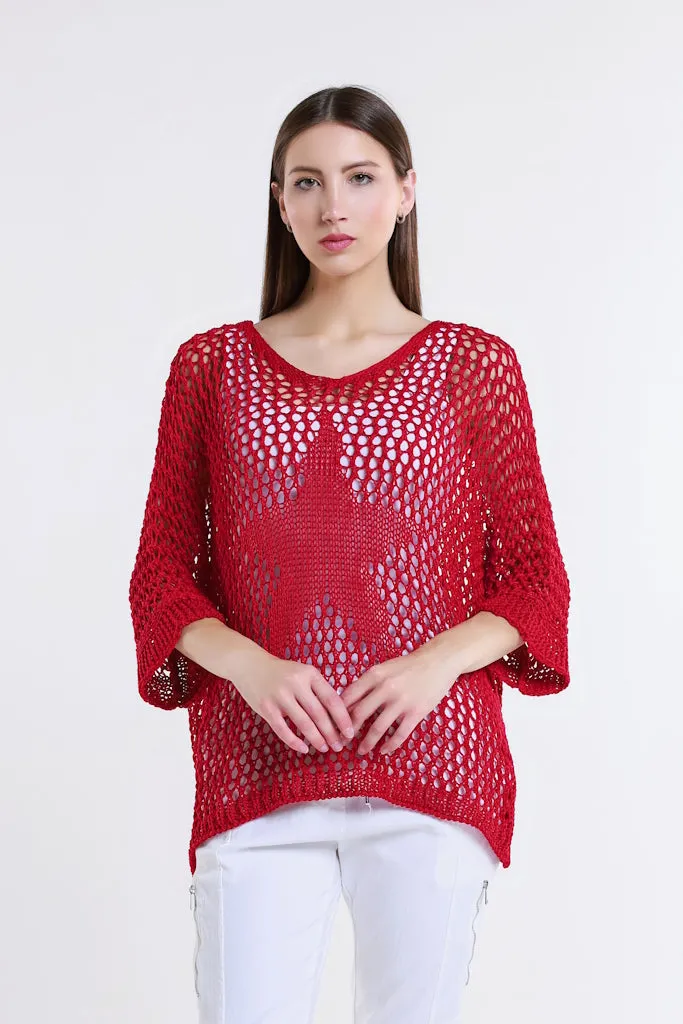 Star Gladys 3/4 Slv Open Knit Tonal Star Sweater (BQ912T)