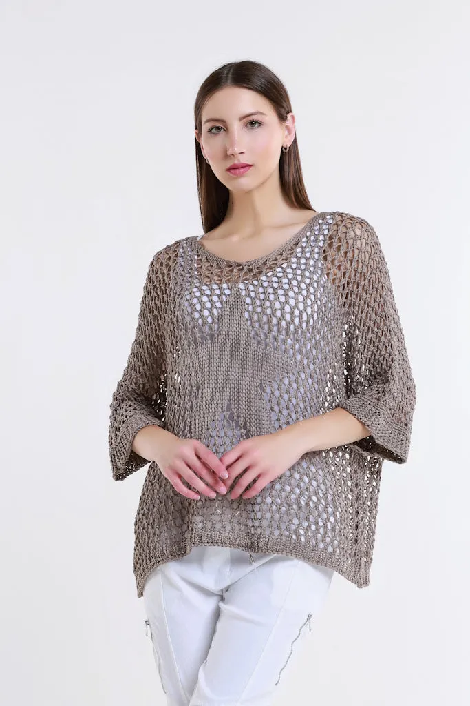 Star Gladys 3/4 Slv Open Knit Tonal Star Sweater (BQ912T)