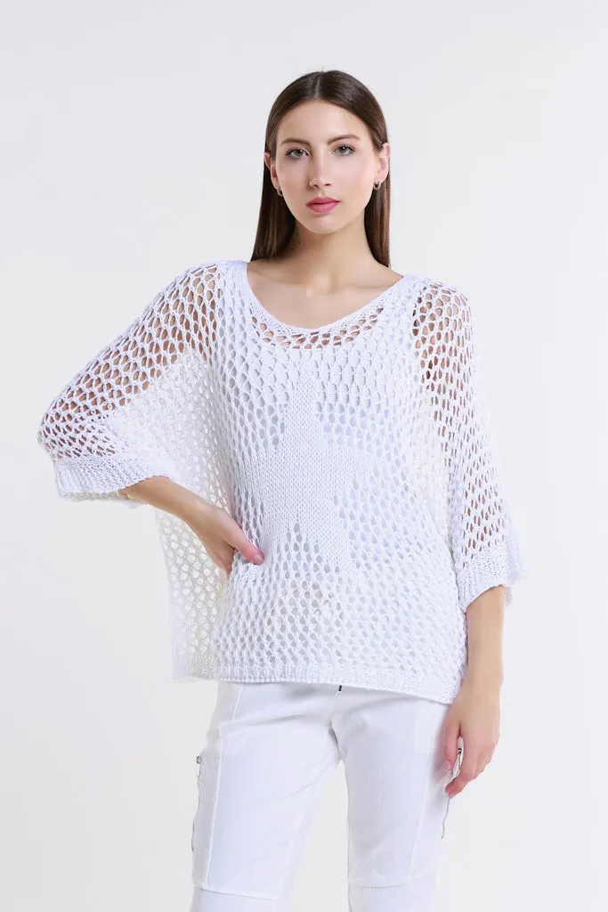 Star Gladys 3/4 Slv Open Knit Tonal Star Sweater (BQ912T)