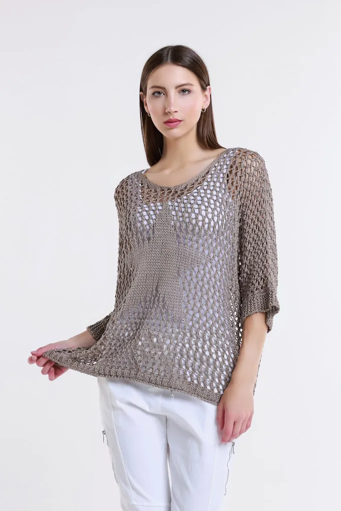 Star Gladys 3/4 Slv Open Knit Tonal Star Sweater (BQ912T)