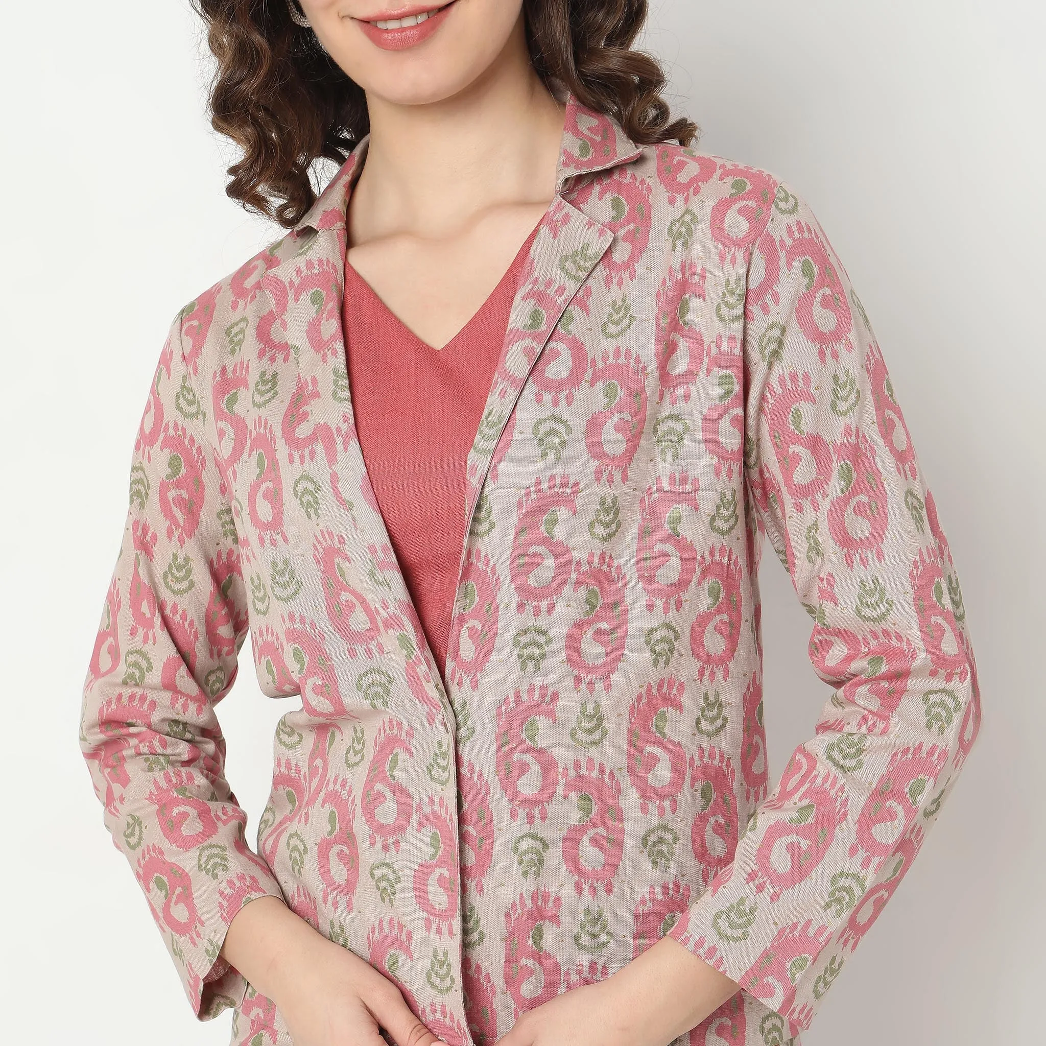 Straight Fit Printed Top with Pant & with Jacket Set