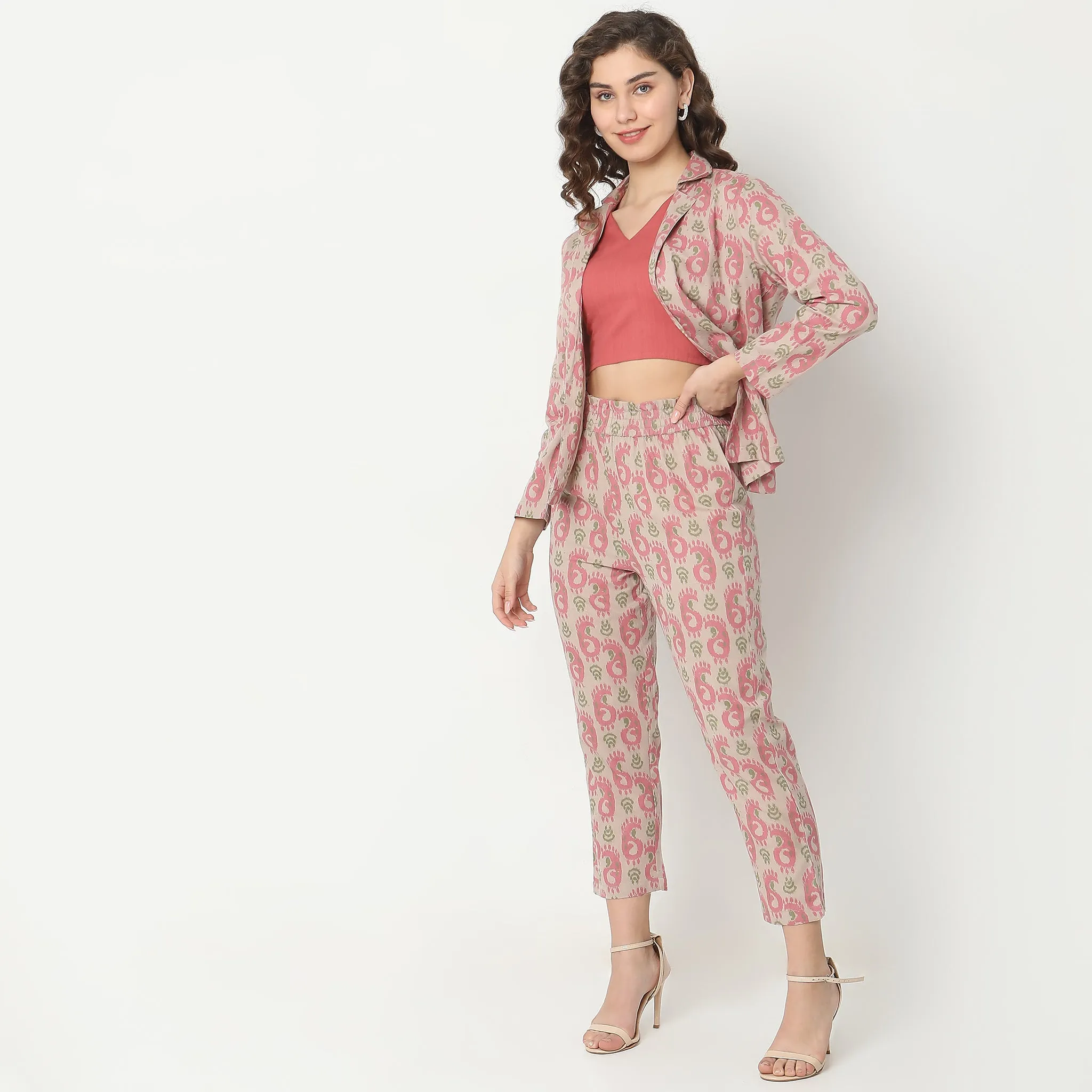 Straight Fit Printed Top with Pant & with Jacket Set