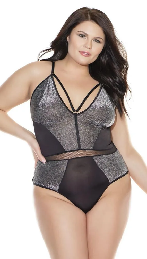 Strappy Shimmer & Fishnet Thong Teddy