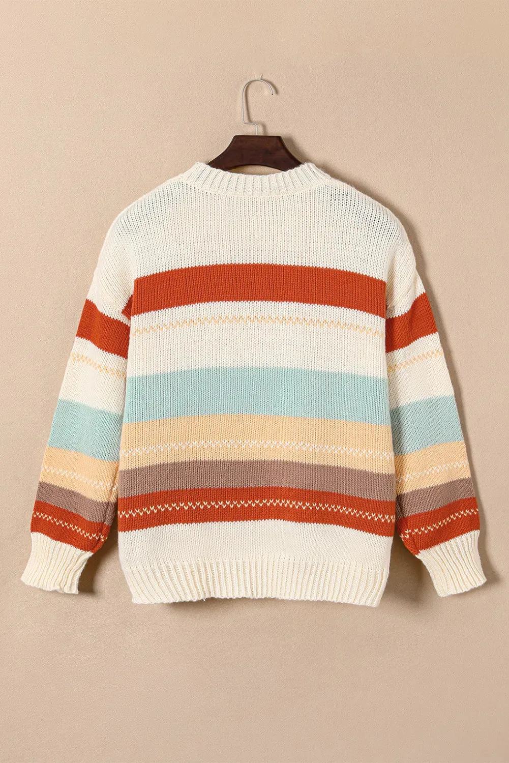 Striped Fall Colors Dropped Shoulder Crewneck Sweater | Autumn Fashion | Fall Fashion Trends