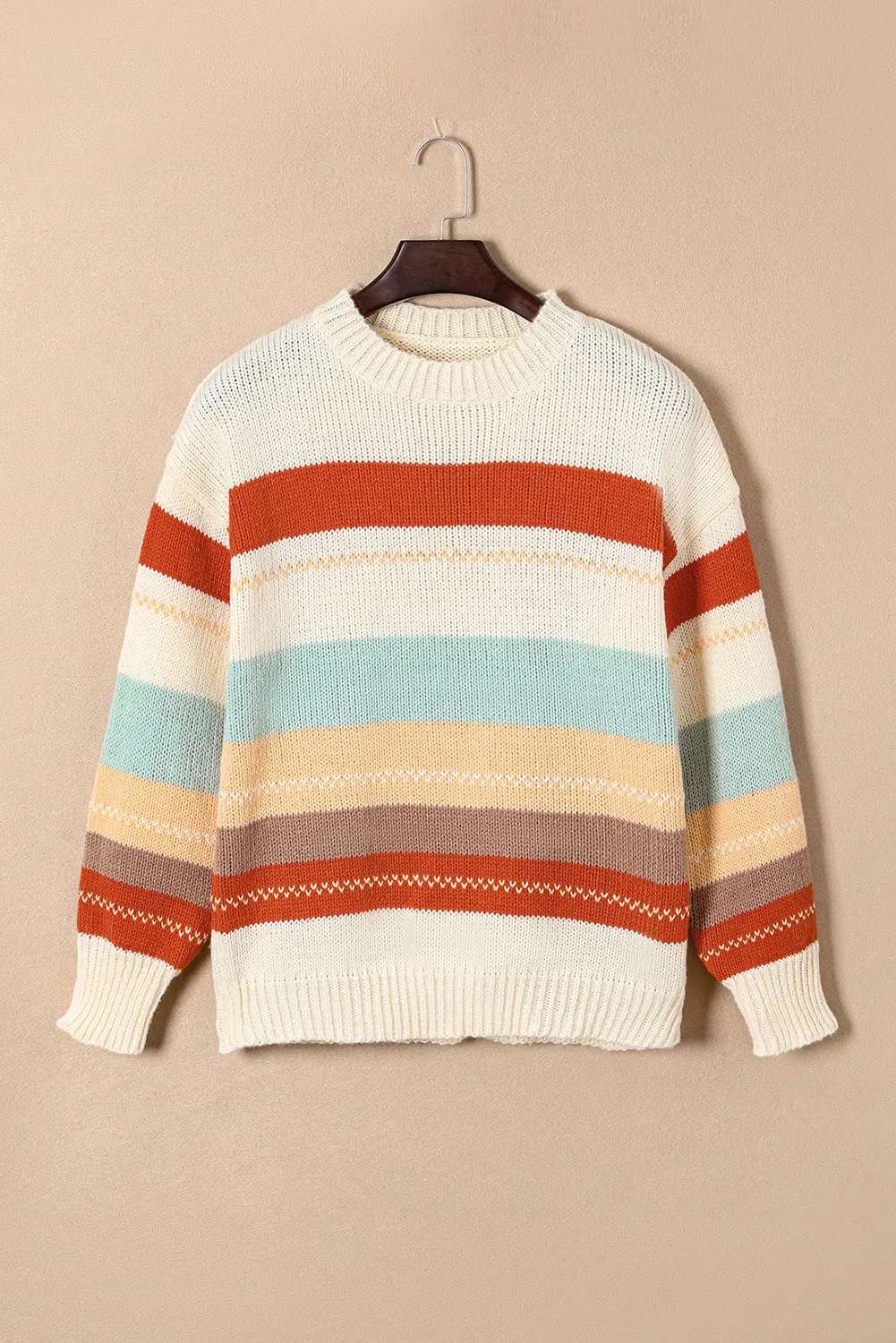 Striped Fall Colors Dropped Shoulder Crewneck Sweater | Autumn Fashion | Fall Fashion Trends