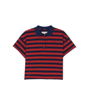 The Cropped Polo Tee. -- Red and Navy Scholar Stripe