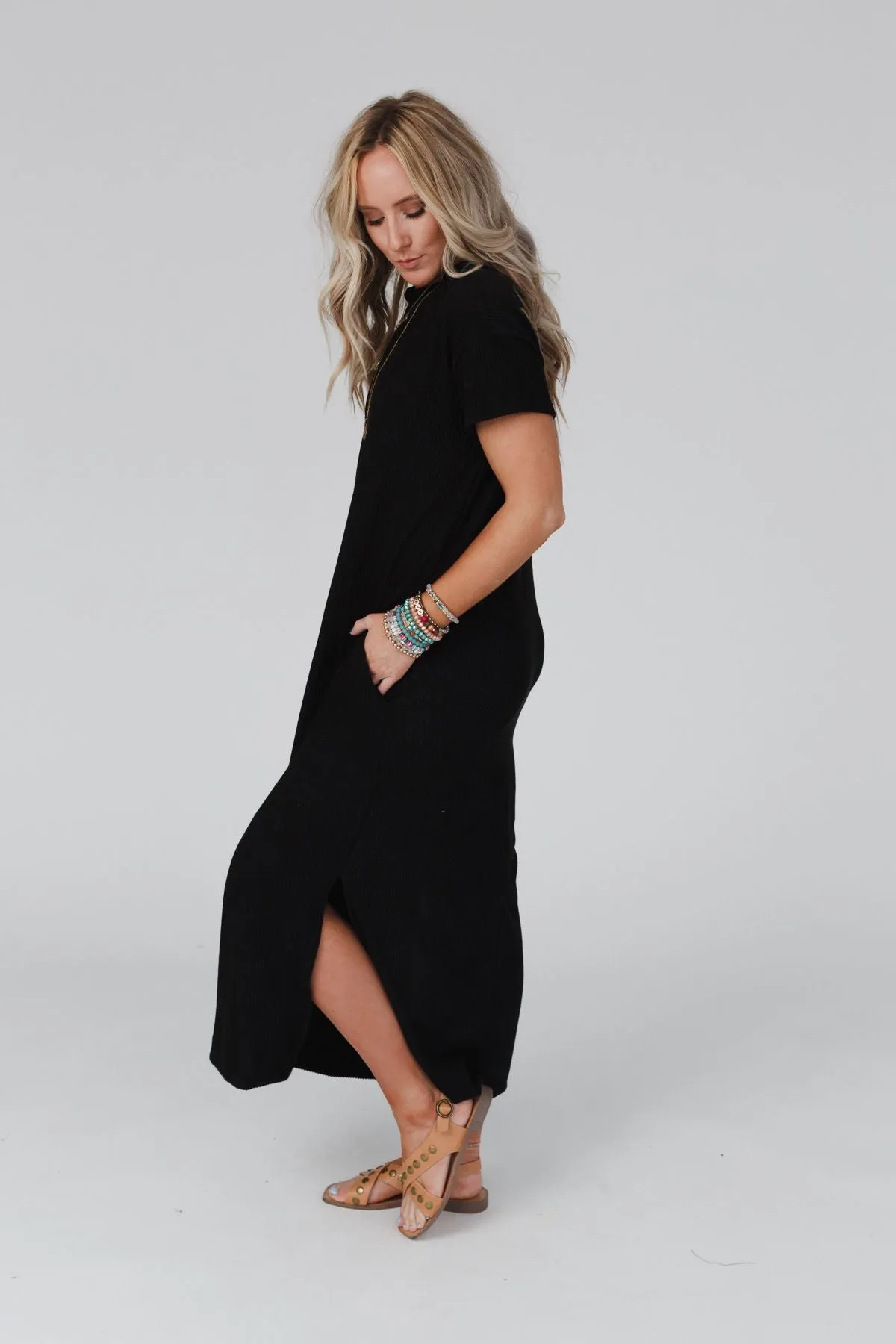 The Nest Easy Days Maxi Slit Tee Dress - Black