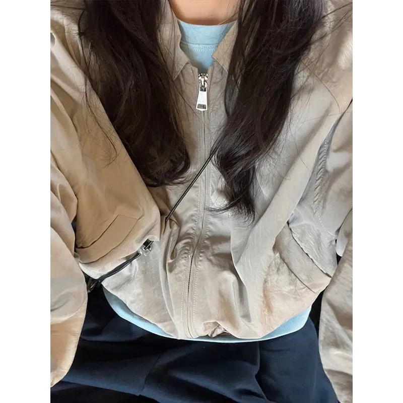 Thin Loose Fit Casual Cropped Sports Windbreaker