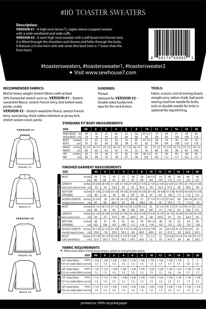 Toaster Sweaters Sewing Pattern, Sew House Seven