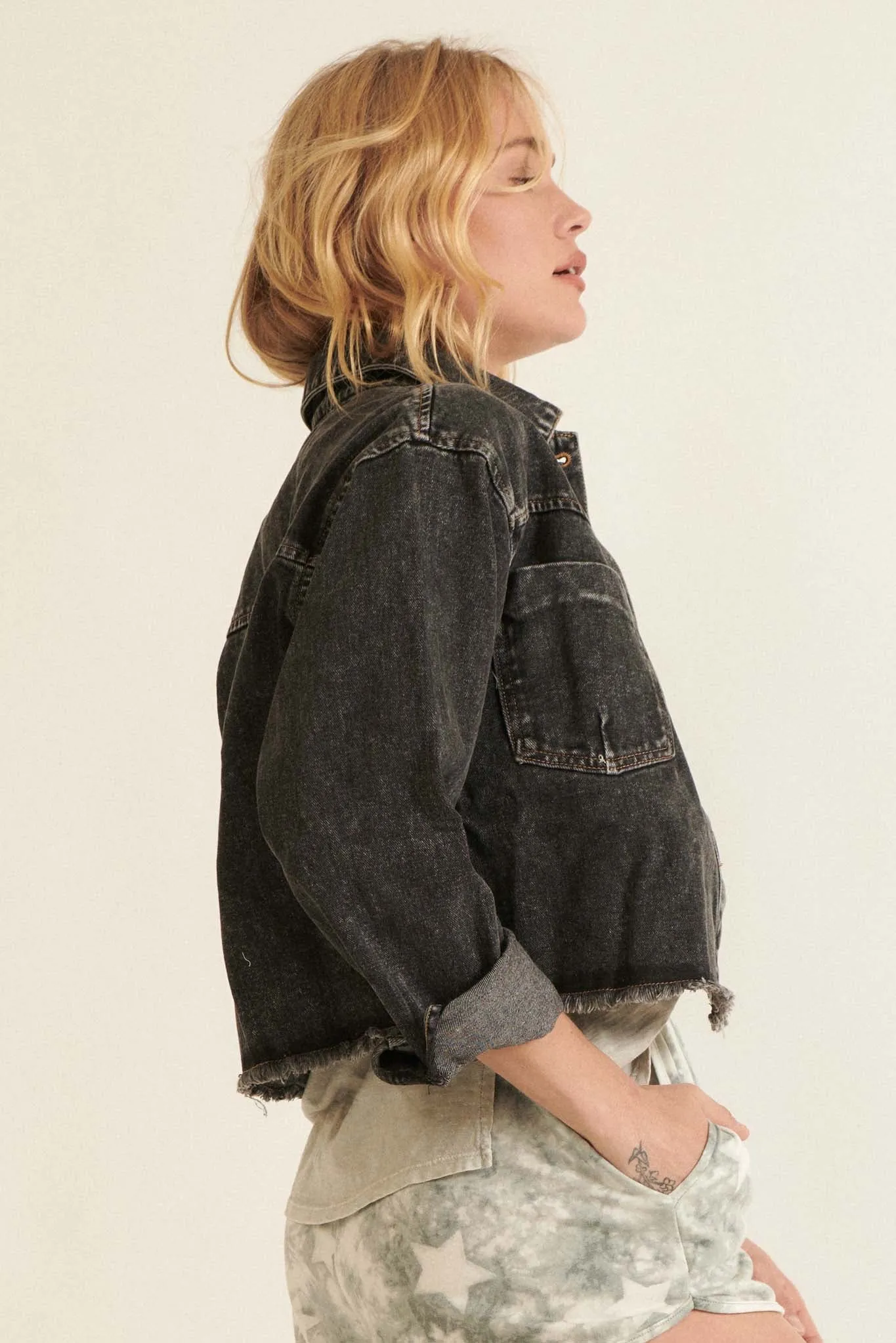 Too Much Fun Acid-Wash Cutoff Denim Jacket