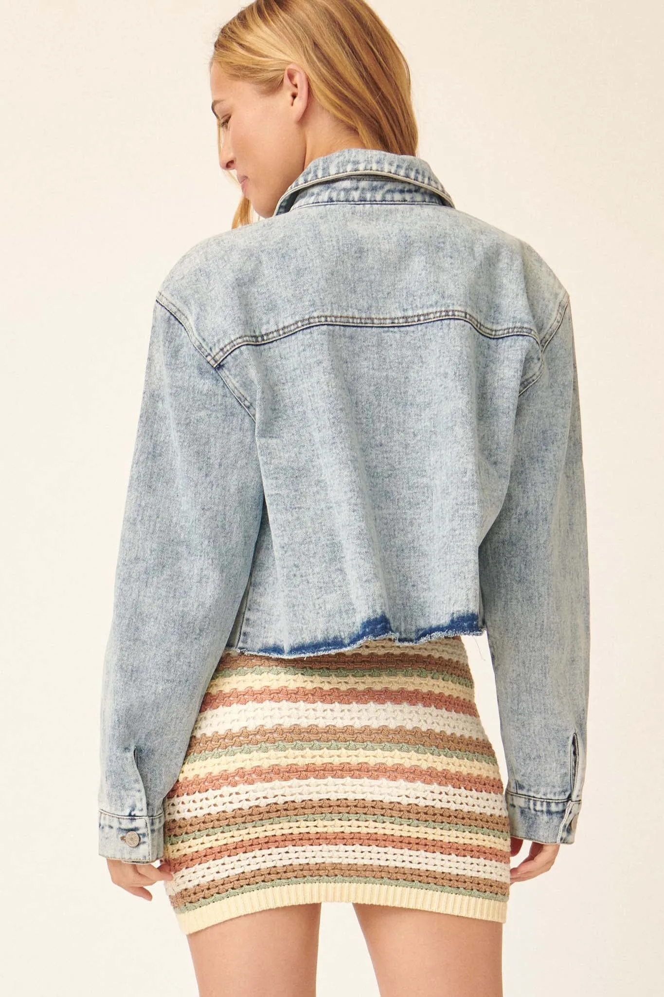 Too Much Fun Acid-Wash Cutoff Denim Jacket