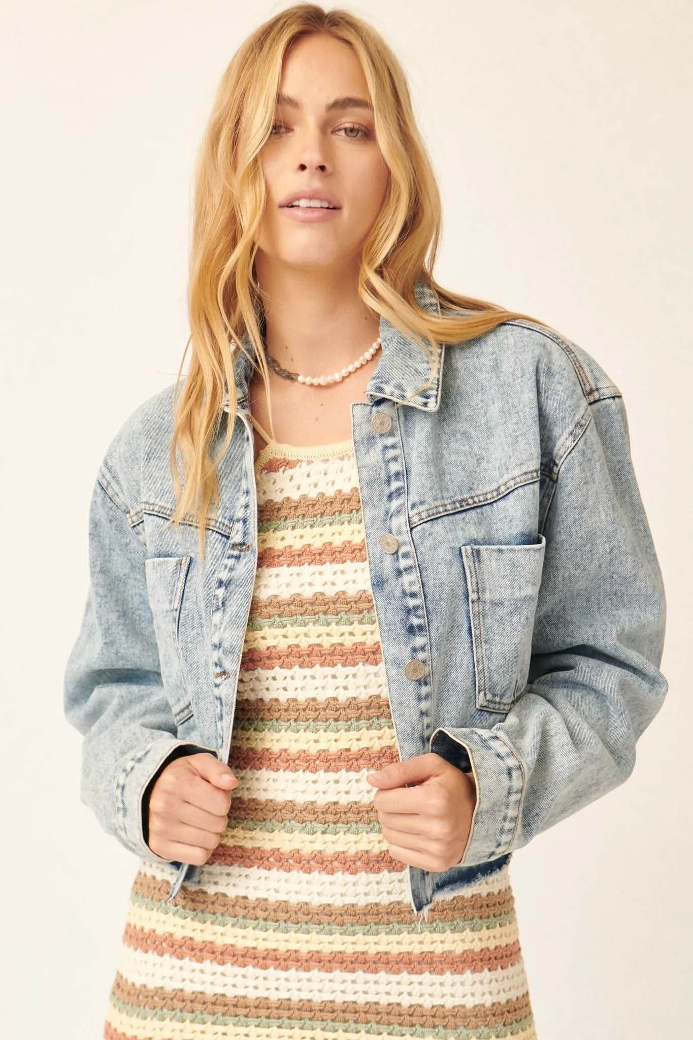 Too Much Fun Acid-Wash Cutoff Denim Jacket