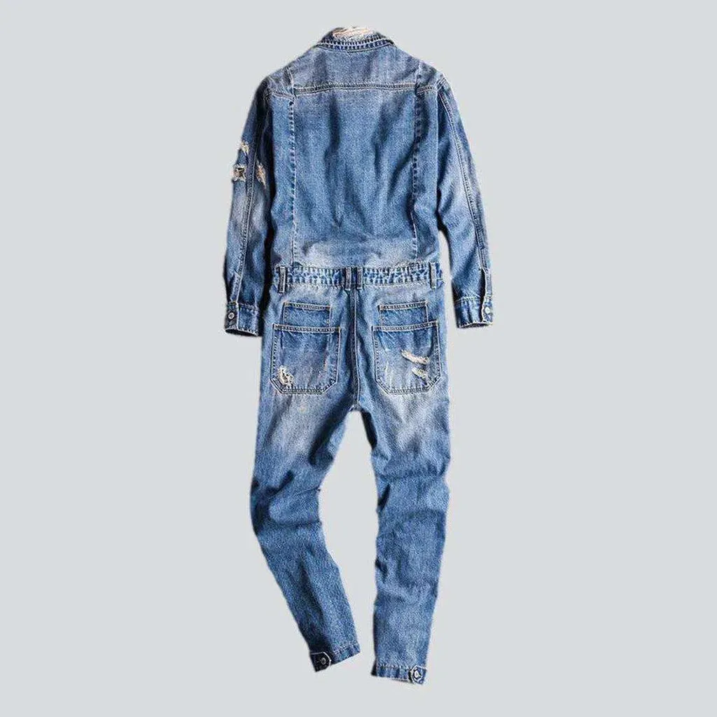 Trendy distressed denim jumpsuit for men