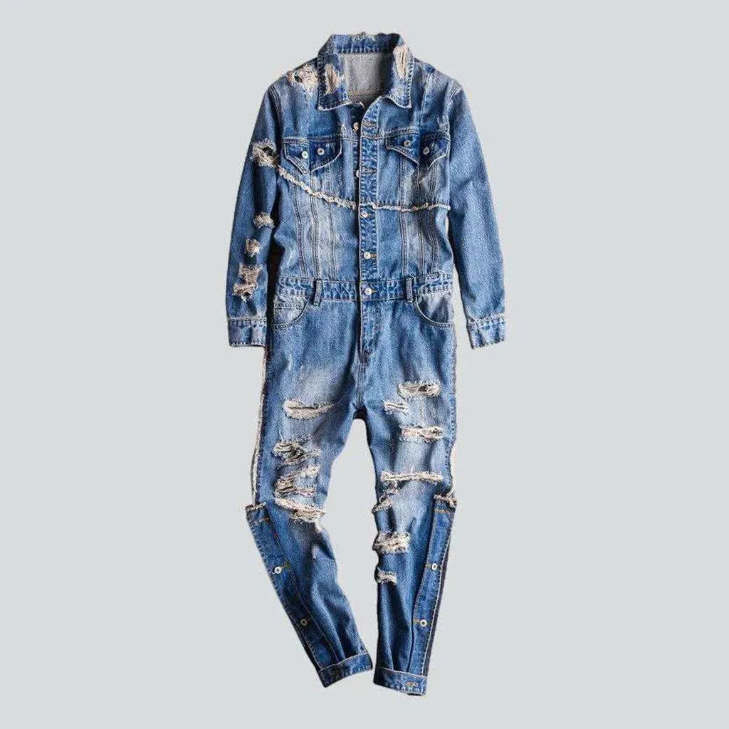 Trendy distressed denim jumpsuit for men