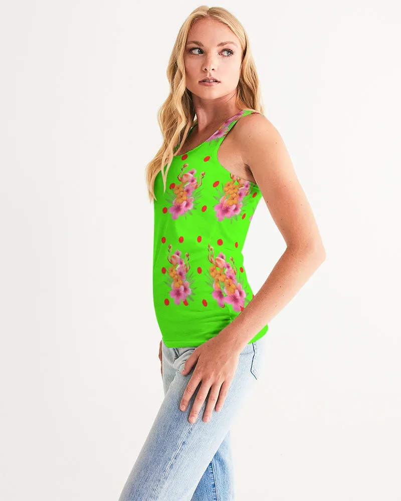 Tropical Lime Green Flamingos Dots Women's Racerback Tank