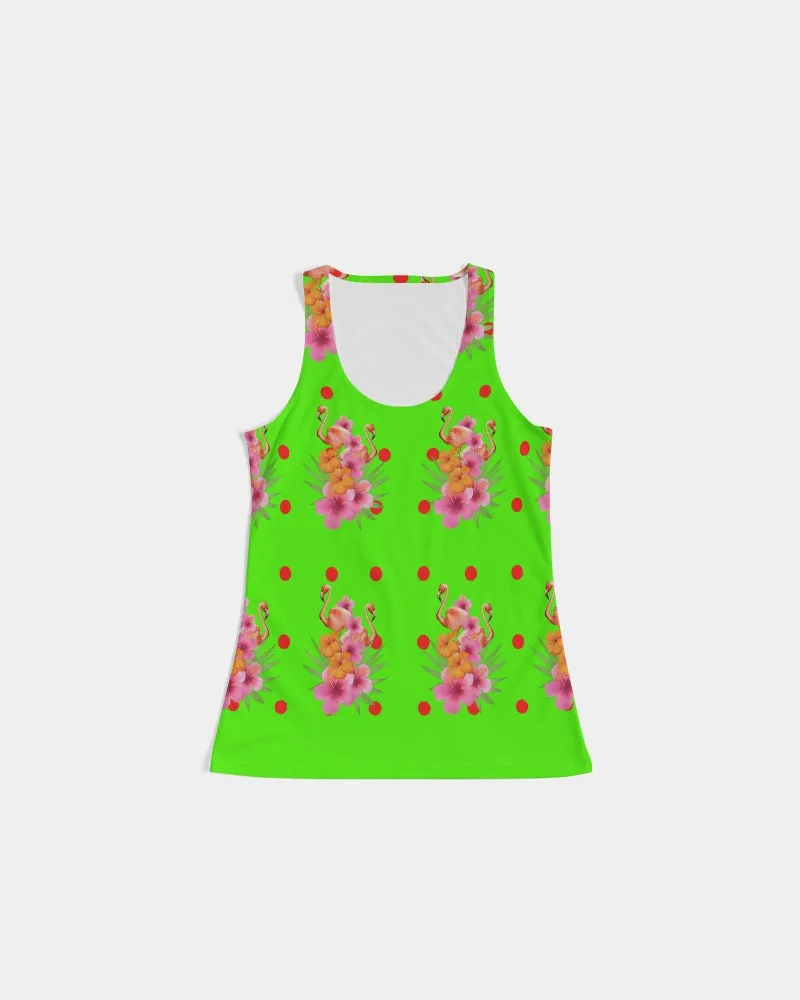 Tropical Lime Green Flamingos Dots Women's Racerback Tank