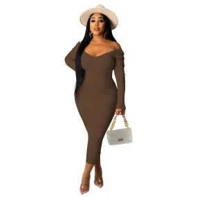 Troy Off The Shoulder Knit Midi Dress - Chocolate - FINAL SALE