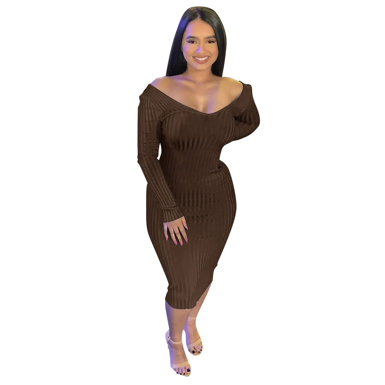 Troy Off The Shoulder Knit Midi Dress - Chocolate - FINAL SALE